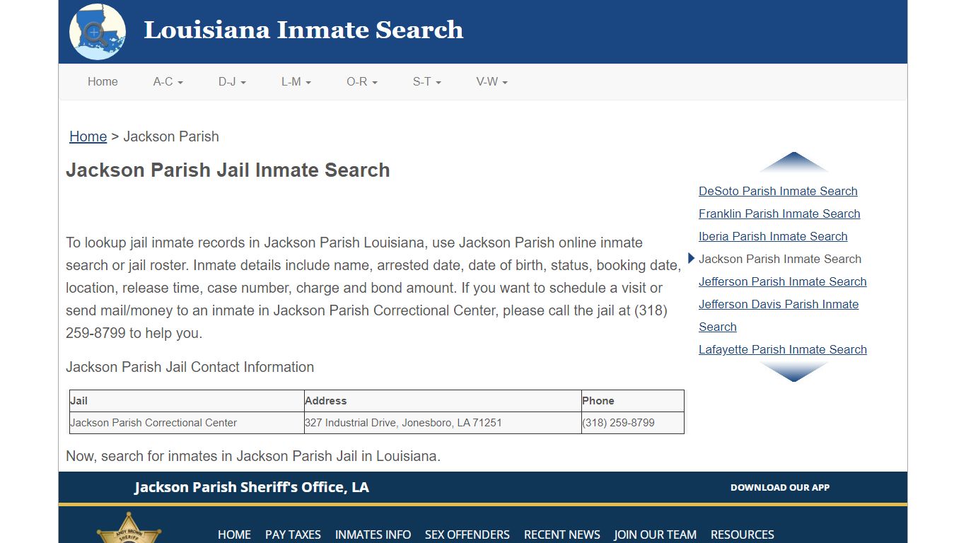 Jackson Parish Jail Inmate Search